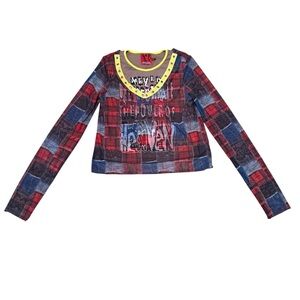 Heaven By Marc Jacobs Y2K Punch Loop Sheer Tee Tshirt Mesh Top Size S Grunge Red